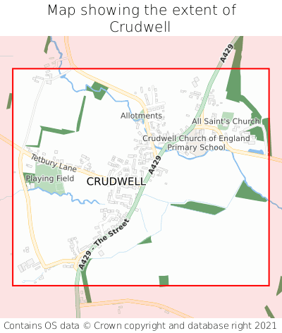 Map showing extent of Crudwell as bounding box