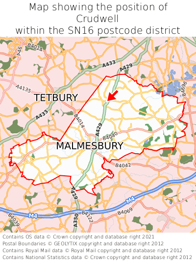 Map showing location of Crudwell within SN16