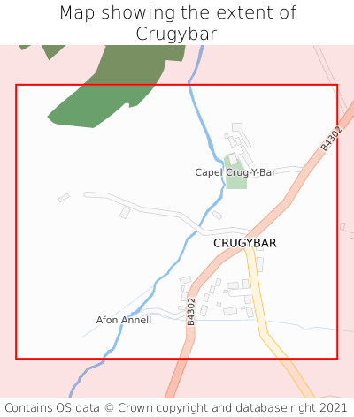 Map showing extent of Crugybar as bounding box