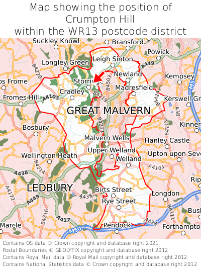 Map showing location of Crumpton Hill within WR13