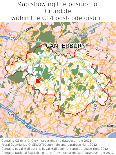 Map showing location of Crundale within CT4