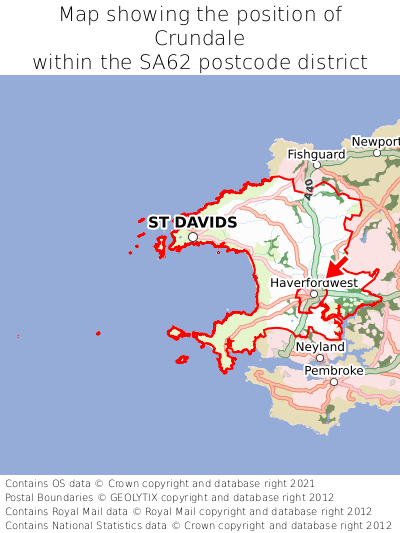 Map showing location of Crundale within SA62