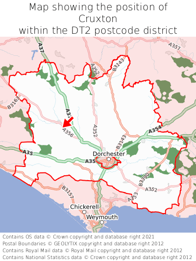 Map showing location of Cruxton within DT2