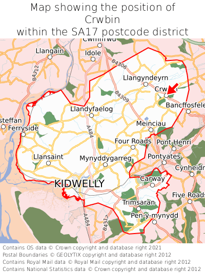 Map showing location of Crwbin within SA17
