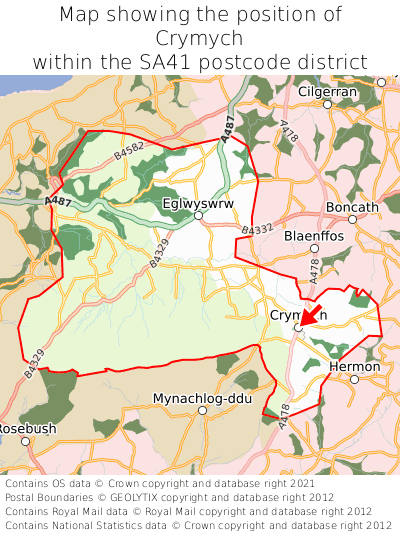 Map showing location of Crymych within SA41