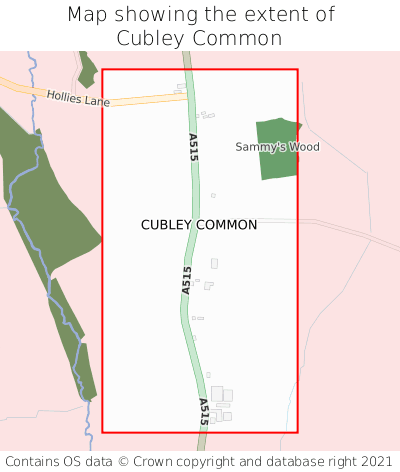 Map showing extent of Cubley Common as bounding box