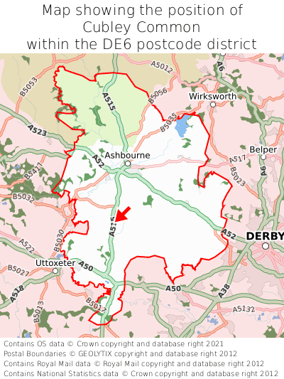 Map showing location of Cubley Common within DE6
