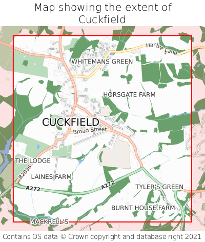 Map showing extent of Cuckfield as bounding box