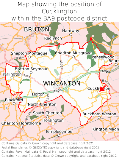 Map showing location of Cucklington within BA9