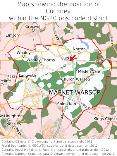 Map showing location of Cuckney within NG20