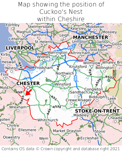 Map showing location of Cuckoo's Nest within Cheshire