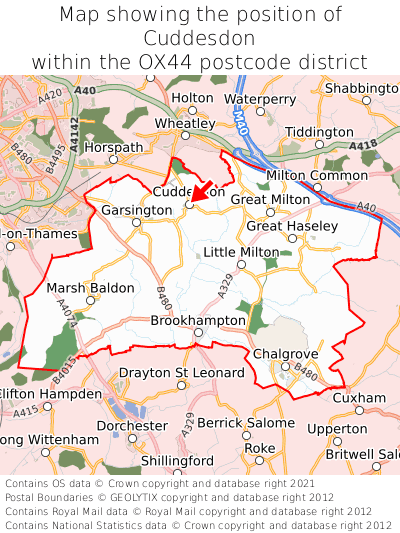 Map showing location of Cuddesdon within OX44