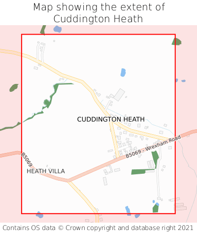 Map showing extent of Cuddington Heath as bounding box