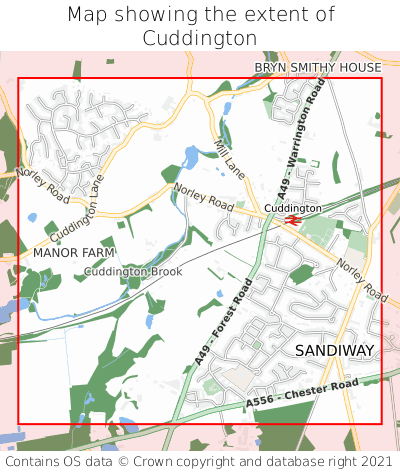 Map showing extent of Cuddington as bounding box