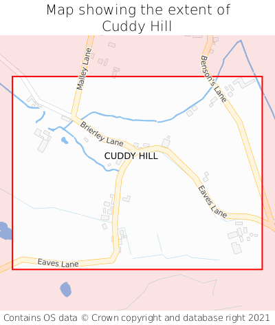 Map showing extent of Cuddy Hill as bounding box