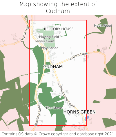 Map showing extent of Cudham as bounding box