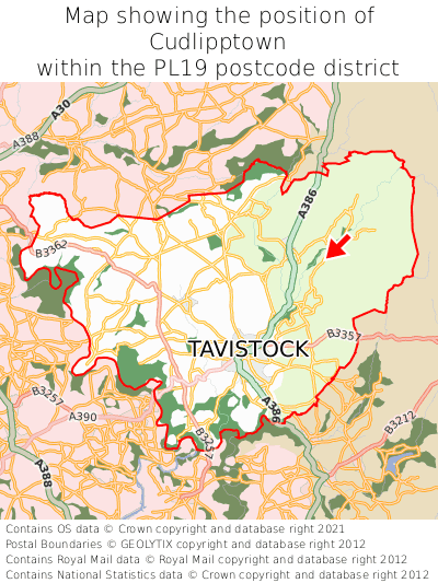 Map showing location of Cudlipptown within PL19