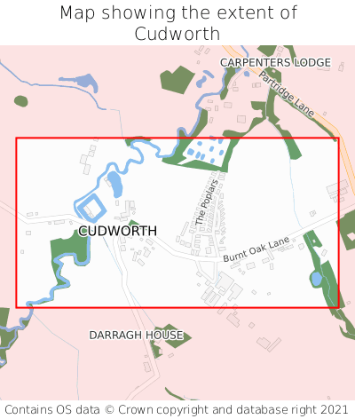 Map showing extent of Cudworth as bounding box