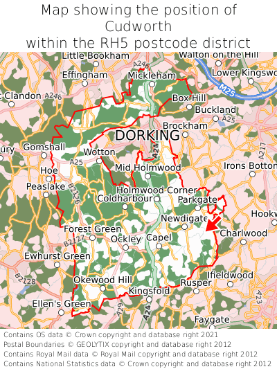 Map showing location of Cudworth within RH5