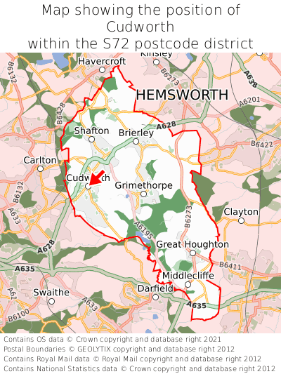 Map showing location of Cudworth within S72