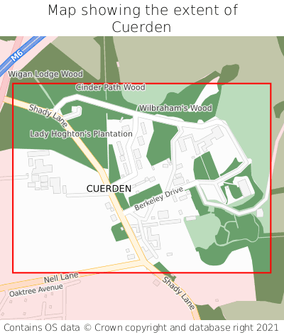 Map showing extent of Cuerden as bounding box