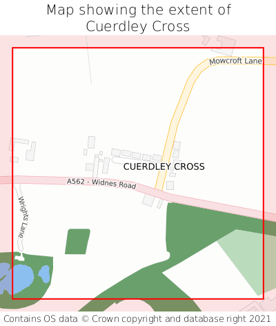 Map showing extent of Cuerdley Cross as bounding box