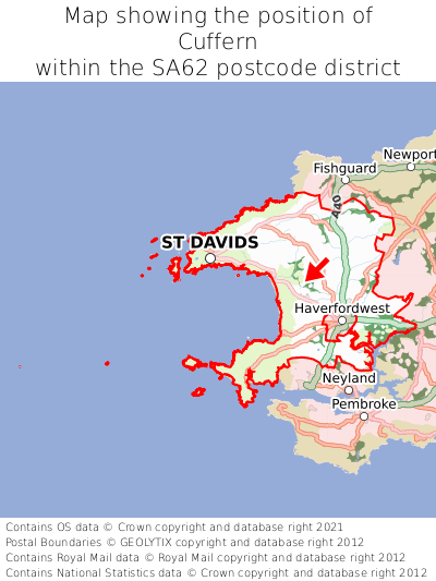 Map showing location of Cuffern within SA62