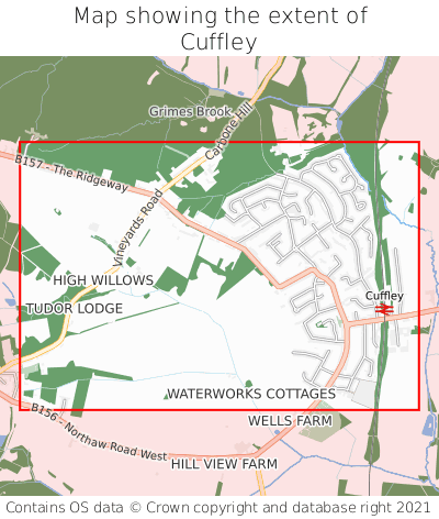 Map showing extent of Cuffley as bounding box