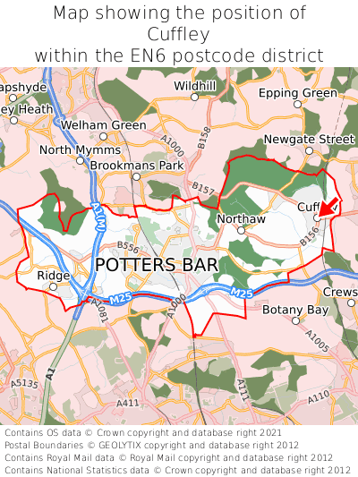 Map showing location of Cuffley within EN6