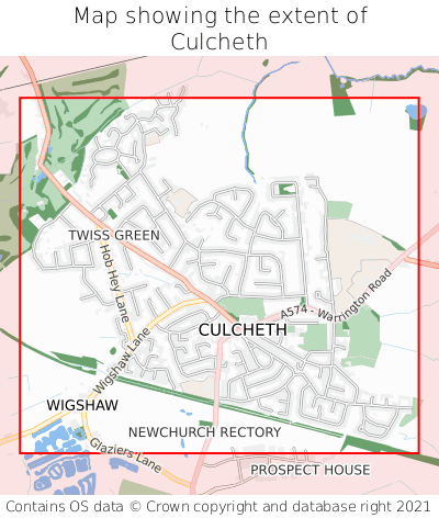 Map showing extent of Culcheth as bounding box