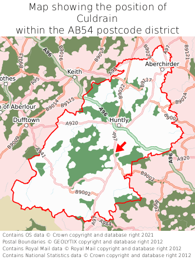 Map showing location of Culdrain within AB54