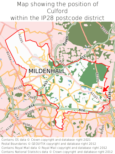 Map showing location of Culford within IP28