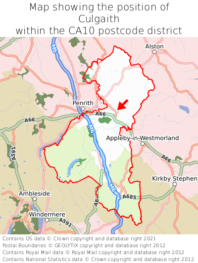 Map showing location of Culgaith within CA10
