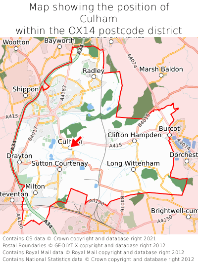 Map showing location of Culham within OX14
