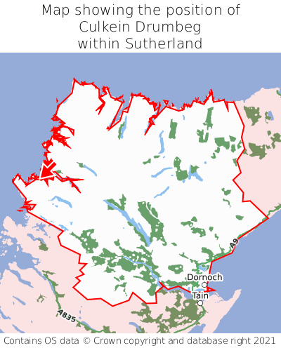 Map showing location of Culkein Drumbeg within Sutherland