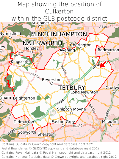 Map showing location of Culkerton within GL8