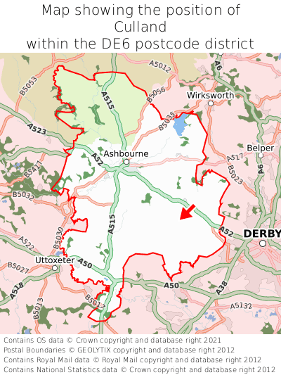 Map showing location of Culland within DE6
