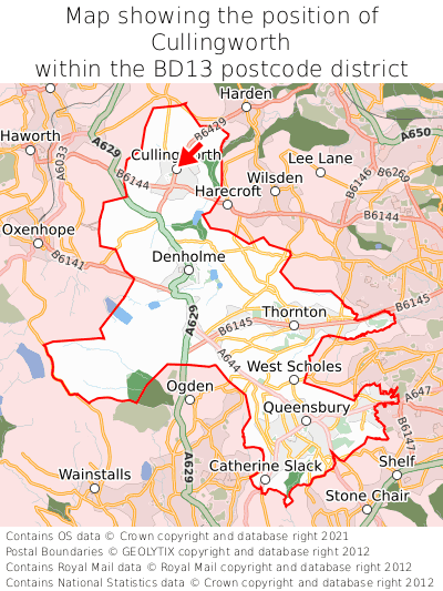 Map showing location of Cullingworth within BD13