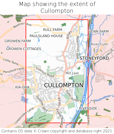 Map showing extent of Cullompton as bounding box