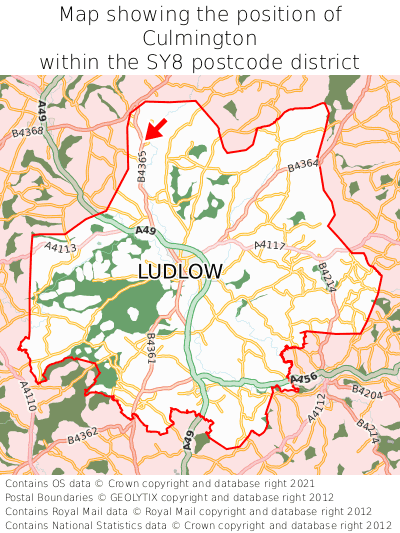 Map showing location of Culmington within SY8