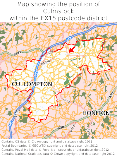 Map showing location of Culmstock within EX15
