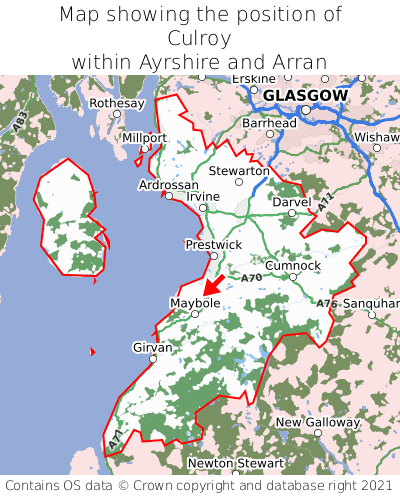 Map showing location of Culroy within Ayrshire and Arran