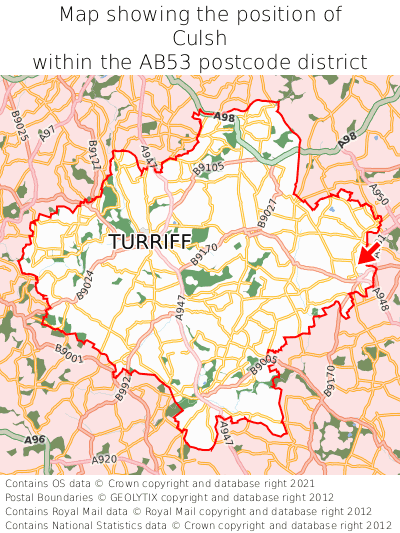 Map showing location of Culsh within AB53