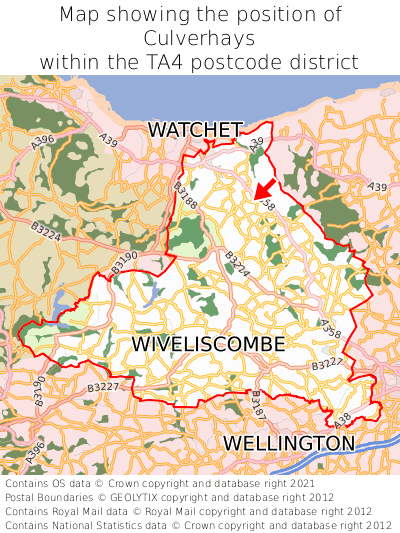 Map showing location of Culverhays within TA4