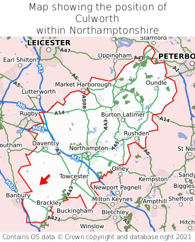 Map showing location of Culworth within Northamptonshire