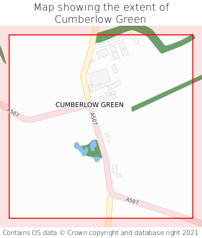 Map showing extent of Cumberlow Green as bounding box