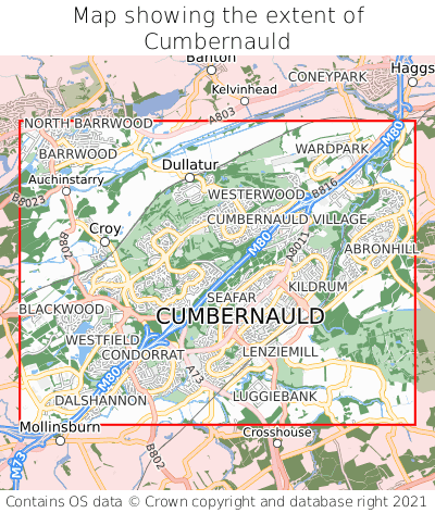 Map showing extent of Cumbernauld as bounding box