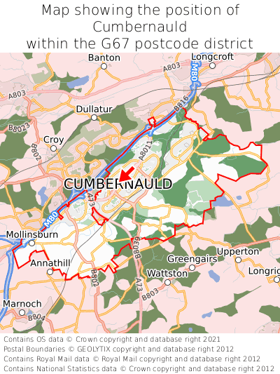 Map showing location of Cumbernauld within G67