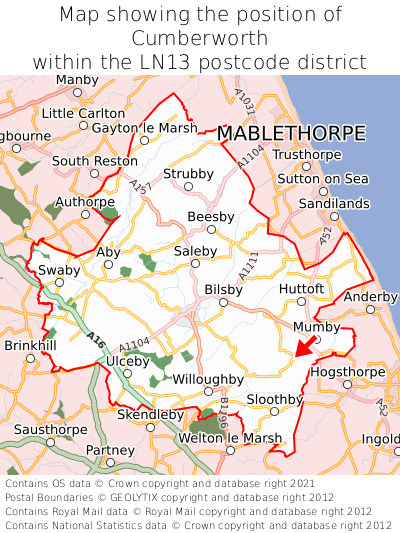 Map showing location of Cumberworth within LN13