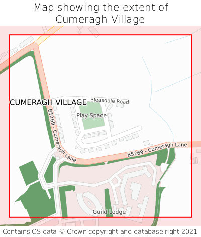 Map showing extent of Cumeragh Village as bounding box